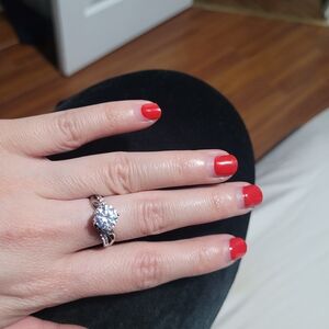 Sterling Silver Solitaire Twist Engagement Ring - Red